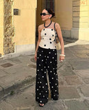 MQTIME  -  Women's Fashion Polka Dot Wide Leg Pants High Waist Flare Hem Commuting Casual Streetwear Trousers New Women Pants