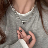Mqtime Vintage Fashion Liquid Irregular Heart Pendant Chain Necklace For Women Men Punk Silver Color Jewelry Accessories Y2k Aesthetic