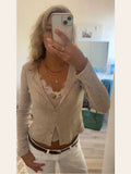  MQTIME  -  Casual Chic Lace Patchwork Knit Cardigan Women Slim V-neck Long Sleeve Buttons Female Sweater 2026 Spring Lady Cozy Knitwear
