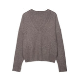  MQTIME  -  Elegant Solid V-neck Sweater For Women Autumn Winter Classical Knitted Pullover Long Sleeve Lady Street Simple Basic Jumper
