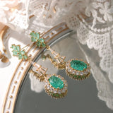 Mqtime  Retro Luxury Courtly Earrings Fashion Zircon Exquisite Green Gorgeous Aristocratic Earrings Female Party Jewelry Gift