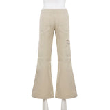 MQTIME  -  Retro Sweet Y2k Low Rise Chic Pants Women's Streetwear Lace-up Loose Straight Capris Khaki Retro Korean Chic Baggy Pant