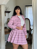 MQTIME  -  Plus Size 2025 New Women's Plaid Pink Two Piece Y2K Style Short Top Cardigan Mini Short Half Skirt Young Style