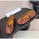 MQTIME  -  Ins style Fashion Pleated Bowknot Ruffle Women Ballet Flats Spring Summer Soft Leather Mary Janes Walking Loafers Casual Shoes