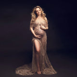 MQTIME  -  Boho Materntiy Photoshoot Dress sexy Tassels Sequins Champagne Bohemian Tulle Sequined Pregnant Woman Photography Dress