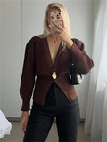 MQTIME  -  Knitwear V-Neck Cardigan Coat For Women Long Sleeve Fashion Autumn 2024 Elegant Cropped Outwear Knit Women's Cardigan Top