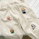 MQTIME  -  Spring Little Boys Sports Pant Cotton Cartoon Bear Embroidery Infant Baby Boys Casual Pant Loose Elastic Waist Kid Boy Pant