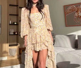 MQTIME  -  Summer Floral Print Dress with Detachable Ruffles and Bell Sleeves