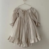  MQTIME  -  New Autumn Children Clothes 2-6 Yrs Baby Girl Party Dress Long Sleeved Cotton Solid Color Kids Princess Dresses