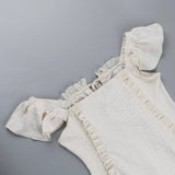  MQTIME  -  New Retro One-word Shoulder Suspender Skirt Sexy Pure Desire Wind Lace-up Lace Dress
