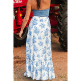 MQTIME  -  Boho Maxi Skirts Femme High Waist Ruffled Split Chic Robes Floral Printing Summer Layered Irregular Hippie Skirts