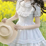  MQTIME  -  Japanese Sweet Fashion Lolita Kawaii Lace Spliced Turn Down Dress Y2k Preppy Slim Short A Line Dresses Punk New Girl Clothes
