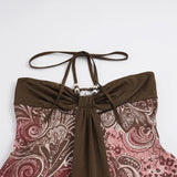 MQTIME  -  Vintage Y2k Flower Print Halter High Waist A-LINE Sleeveless Short  Dresses