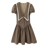  MQTIME  -  Women Fashion Plaid Short Dress Summer Autumn New Short Sleeve Deep V neck Mini Dress Holiday Casual Dresses