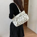 MQTIME  -  Cute Pink Polka Dot Ruched Underarm Bag Ladies Bow Detail Star Tassel Charm Handbags Female Casual Daily Shoulder Purse