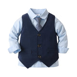 MQTIME  -  Boys' 4-Piece Formal Suit Set, Vest, Pants, Collared Dress Shirt and Tie Baby Toddler Kid Wedding Outfits Children Dresswear Set