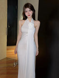 MQTIME  -  Floral Applique Backless Maxi Dresses Elegant Sexy White Going Out Dress Sexy Women Summer Party Outfits