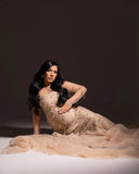  MQTIME  -  Luxury Crystals Mermaid Maternity Photoshoot Dresses Sheer Nude Tulle Maternity Dress Long Train Pregnancy Gown Babyshower Dress