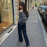 MQTIME  -  Elegant Solid Slash Neck Women Sweater Full Sleeve Knit Female Pullover 2024 Fashion All Match Autumn Winter Slim Lady Knitwear