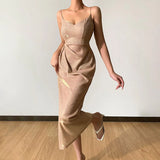 MQTIME  -  2024 Spring/Summer New Sexy Sparkling Pink Slim Fit Dress with Hanging Straps Women's Fashion Style Split Long Dress