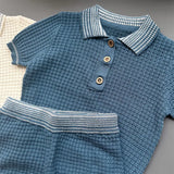 MQTIME  -  Boys Suit Spring and Summer New Children's Wear Korean Style Boys and Girls Temperament Lapel Knit T-shirt Shorts Two Sets