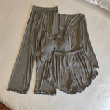 MQTIME  -  Women's Modal Cotton Spwear Set Spring Autumn Summer Four-Piece Strap Long Pants Chest Pad Home Clothes Outdoor Wear