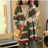 MQTIME  -  Striped Sweater Jacket Autumn New Style Loose Slimming Contrasting Long Sleeved Knitted Sweater