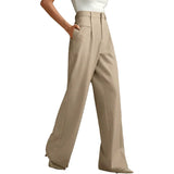 MQTIME  -  Elegant High Waist Wide Leg Women's Casual Spring Summer Loose Business West Pants Female Fashionable Commute Polyester