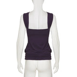 MQTIME  -  Women's Purple Halter Neck Top Criss Cross Strap O Ring Detail Sleeveless Ruched Y2K Aesthetic Party Clubwear Going Out Outfit