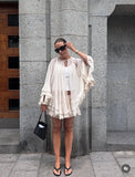 MQTIME  -  Chiffon Ruffle Kimono Cardigan Women Tie Neck Loose Sheer Cover Up Flare Layered Sleeve Shawl Lady Beach Sun Protection Top