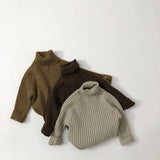 MQTIME  -  2025 New Korean Boutique Turtleneck Knitted Kids Sweaters Pit Stripe Bottoming Sweatershirts for Boys and Girls
