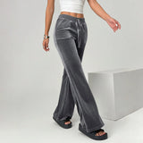 MQTIME  -  Solid Color Velvet Pants Casual Slim Flared Pants For Woman Autumn Women's Pants High Waist Drawstring Trousers Female Clothing
