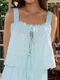 MQTIME  -  Women s Sleeveless Lace Trim Tassel Tank Top with Tie Front Detail - Casual Summer Lounge Shirt for Stylish Comfort