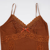 MQTIME  -  French Temperament V Neck Spaghetti Strap Sleeveless Slim Lace Patchwork Camis