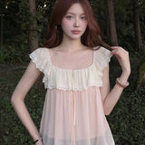 MQTIME  -  French Square Collar Ruffles Summer Outerwear All Match Women Blouse