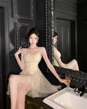 MQTIME  -  French Style Sexy Fairy Temperament Celebrity Party Dress Summer New Hanging Strap Sequins Unique Short Dresses