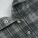 MQTIME  -  American Vintage Plaid Print Turn Down Collar Short Sleeve Slim Single Breasted Basic Women Shirt