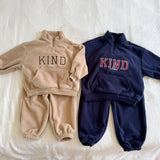  MQTIME  -  Winter New Children Plus Velvet Thick Clothes Set Boys Girls Fleece Letter Sweatshirt + Pants 2pcs Suit Kids Sports Outfits