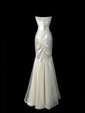 MQTIME  -  White Evening Dress Sleeveless Slim Fishtail Satin Strapless Sweetheart Neckline Celebrity Bridal Banquet Gown