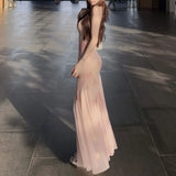 MQTIME  -  Women Strap Watercolor Floral Mermaid Long Dress Lace Trim V Neck Summer New Bodycon Tulle Hem Elegant Vacation Party Maxi Dress