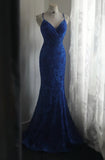 MQTIME  -  Vintage Blue Evening Party Dress Lace Women Fashion Sleeveless Backless Floor Length Trailing Formal Prom Gowns Vestidos Ladies