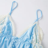  MQTIME  -  Summer Women Retro Satin Pajama Sets Sleeveless Camisole Tops with Shorts 2 Piece Outfits Lace Trim Sleepwear