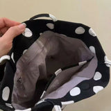  MQTIME  -  Kawaii Light Blue Polka Dot Canvas Tote Bag Women Small Thin Strap Shoulder Bag Casual Daily Shopping Mini Handbag