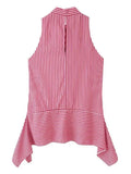 MQTIME  -  Women's Casual Stripe Lace Up Blouses Chic Asymmetrical Hem Sleeveless Loose Tank Tops Summer Lady Daily Street Shirts