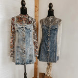 MQTIME  -  American Style Denim Dress Straps Summer Button Down Sleeveless Sheath Denim Dresses Vintage Slim Fit Jean Vestidos