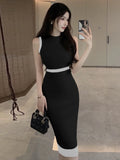 MQTIME  -  Gege Home Sweetie Svel Vest Dr Color Blo Knitted Midi Skirt Polyester Fiber 00% Summer Faion Women's Dr