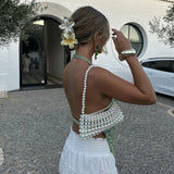 MQTIME  -  Printed V-Neck Hollow Out Woman 2025 Backless Y2k Cropped Top Summer Sequin Female Tank Tops Tee Sexy Glitter Halter Vest