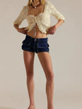 MQTIME  -  Summer New Women Korean Denim Shorts Pants Lady Low Waist Elastic Slim Fit Hot Pants Female Sexy Deep Blue Hip Wrapping Jeans