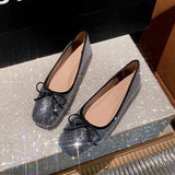 MQTIME  -  Fashion Bowknot Sequin Flats Shoes Woman Square Toe Shallow Comfy Shoes Office Soft Sole Loafers Ladies Ballerina Muje 2024