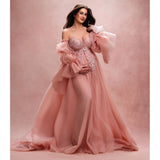 MQTIME  -  Charming Sweetheart Maternity Dress Illusion Lace Appliques Prom Gown for Photoshoot Customized Beading Women Babyshower Gowns